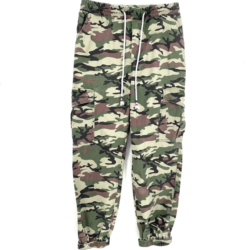 Forever 21 LA Women's Green and Brown Camo Elastic Ankle Pants Size Medium